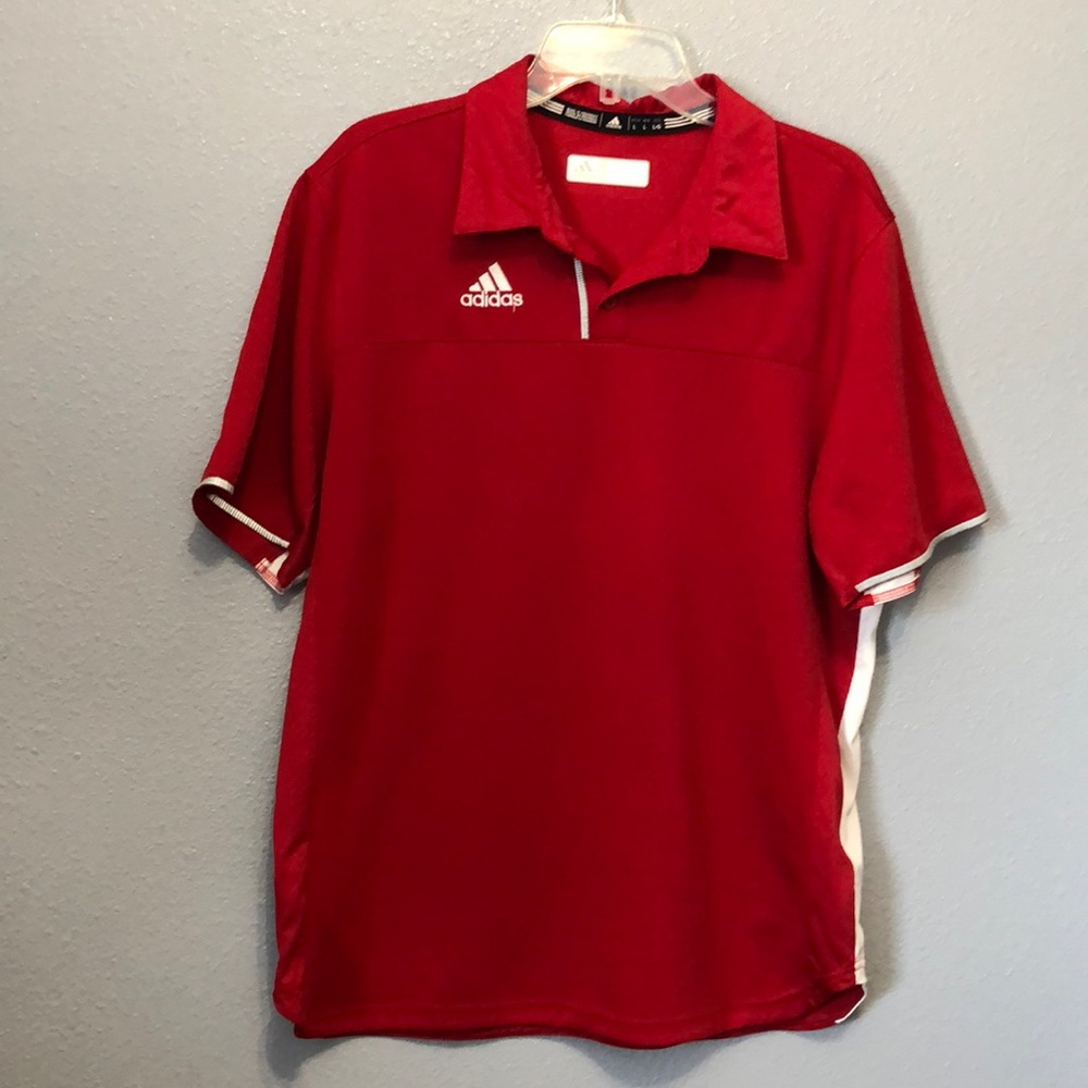 adidas soccer polo Men's L red collared shirt climacool pullover golf athletic
